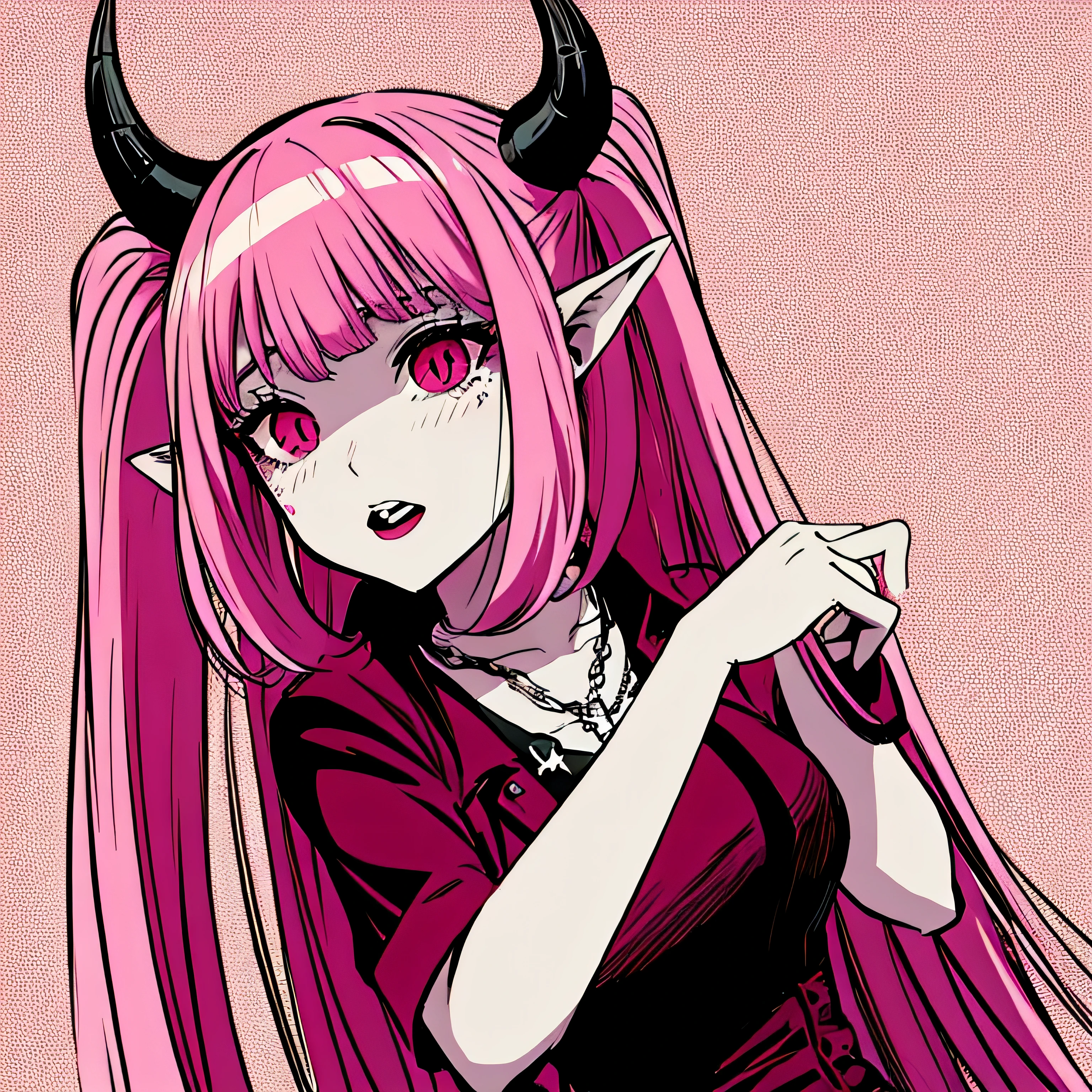 make a horror phonk portrait of a devil horned girl in rose colors