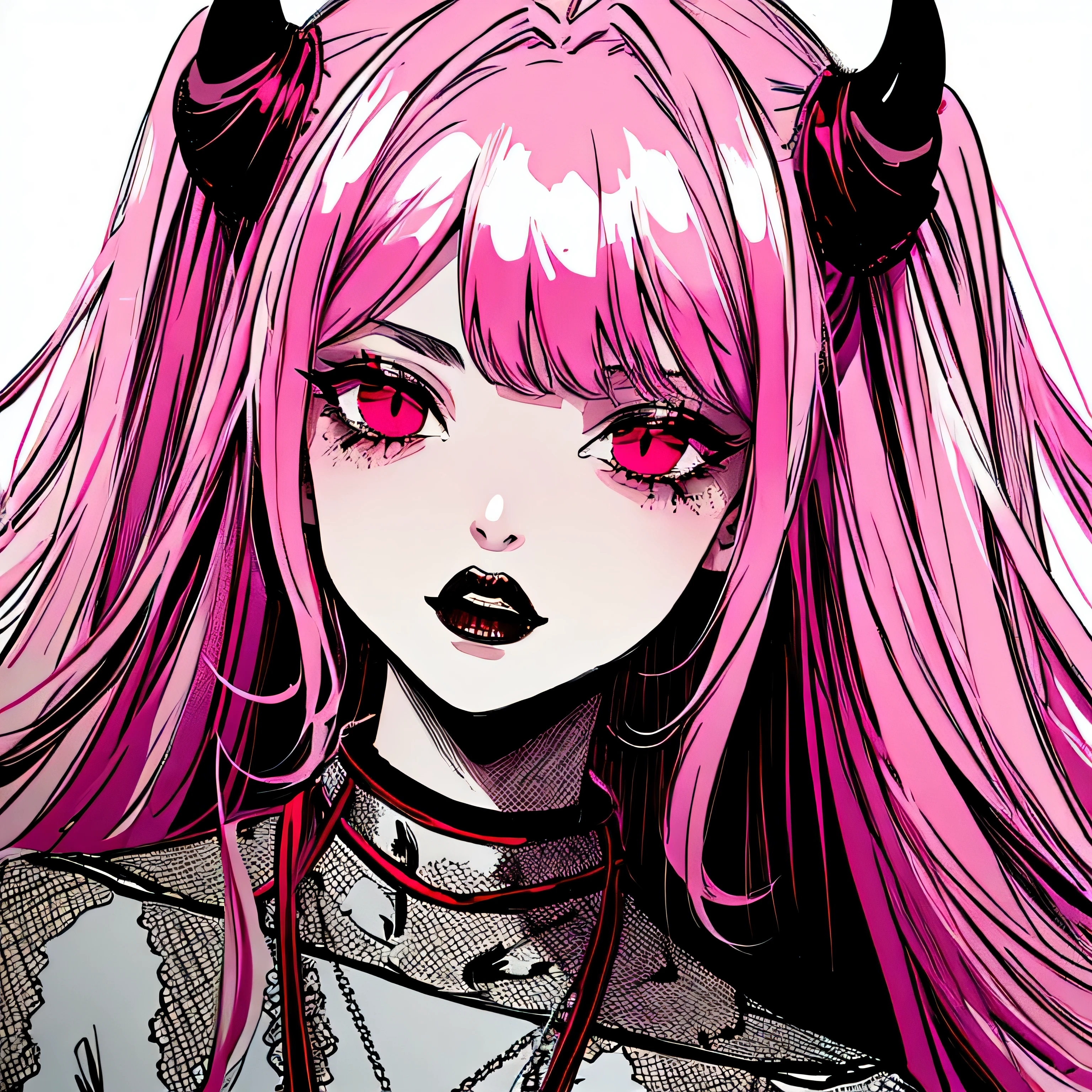 make a horror phonk portrait of a devil girl in clean rose colors