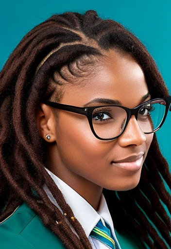 Isabella, a 22-year-old Brazilian model, exudes elegance in her immaculately presented university uniform. Her flawless complexion, radiating with a rich brown hue, complements the pristine attire. Isabella's tousled dreadlocks, adorned with blues and greens, add a vibrant, unique flair to her appearance.
Subtle freckles dance across her nose, enhancing her charm as she gracefully blends the uniform's authenticity with her own distinct style. Delicate glasses frame her face, accentuating her authentic expression while showcasing her academic prowess.
On her left arm, a