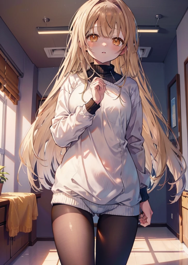 Mahirusha, Mahiru Shiina, blonde hair, (brown eyes:1.7), long hair, White Long Sweater,shorts,Black pantyhose,love hotel bed,crotch,
break looking at viewer, whole body,
break indoors, classroom,
break (masterpiece:1.2), highest quality, High resolution, unity 8k wallpaper, (figure:0.8), (beautiful and fine eyes:1.6), highly detailed face, perfect lighting, Very detailed CG, (perfect hands, perfect anatomy),