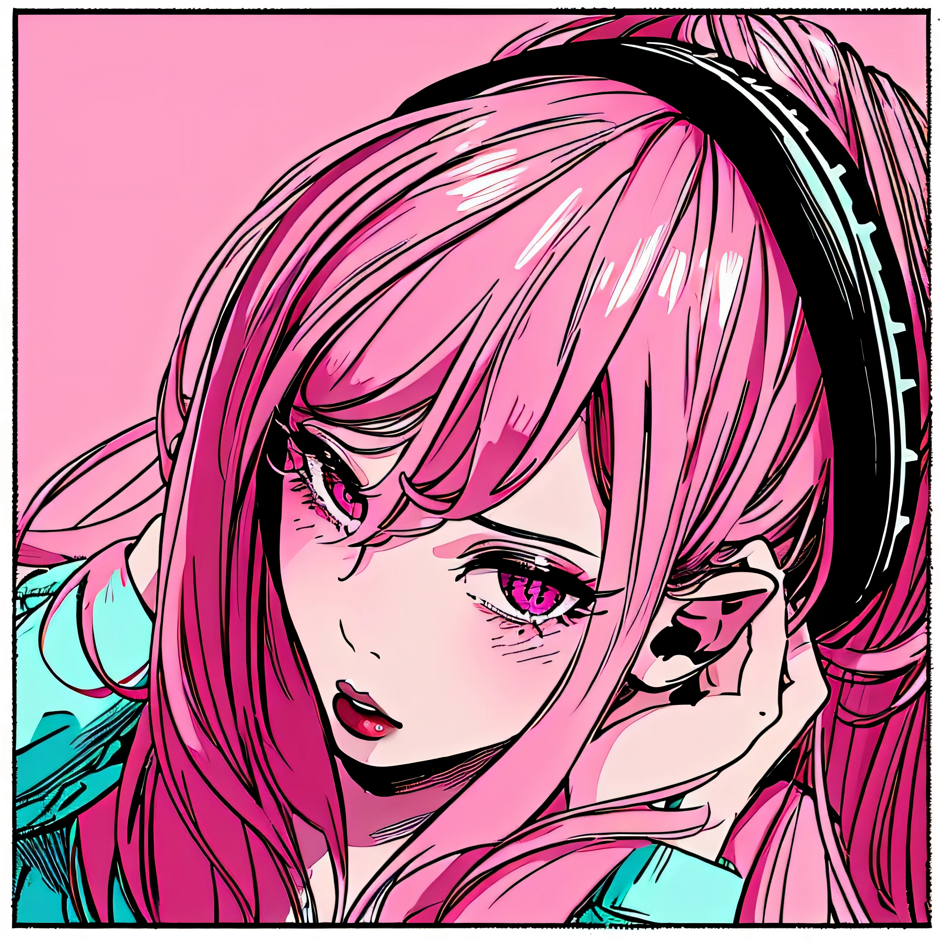 make a phonk album cover portrait of a sexy brain sick girl in rose colors