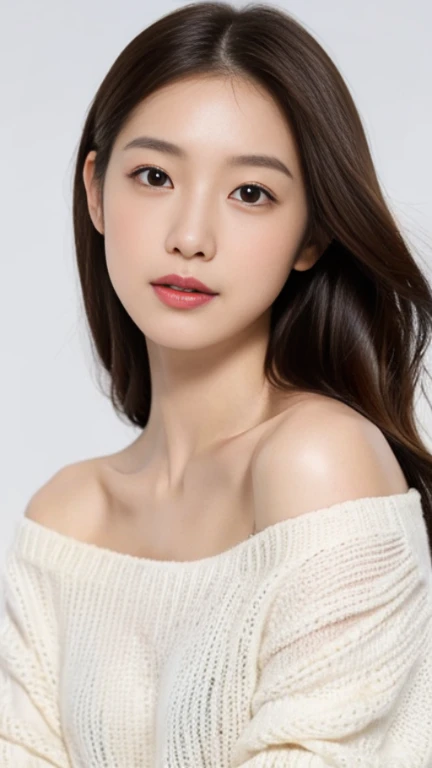 ((Best Quality, 8K, Masterpiece:1.3)), hyperrealistics style, (Imada Mio:0.5), (Kawaguchi Haruna:0.9), Photos of young Japanese women, very small chest, tall and pretty woman, slender abs, long black hair, (Mock Neck Crop Tank Top Khaki Knitwear), double eyelids, Full body photo, standing in a white room, looking at the viewers, highly detailed glossy eyes, high detailed skin, skin pores, beautiful, Super Fine Face, exquisitely rendered details on face and skin texture, organic, stunningly beauty, beautiful eyes, Soft and smooth body, A smile、open mouth、Resort scenery、27 years old