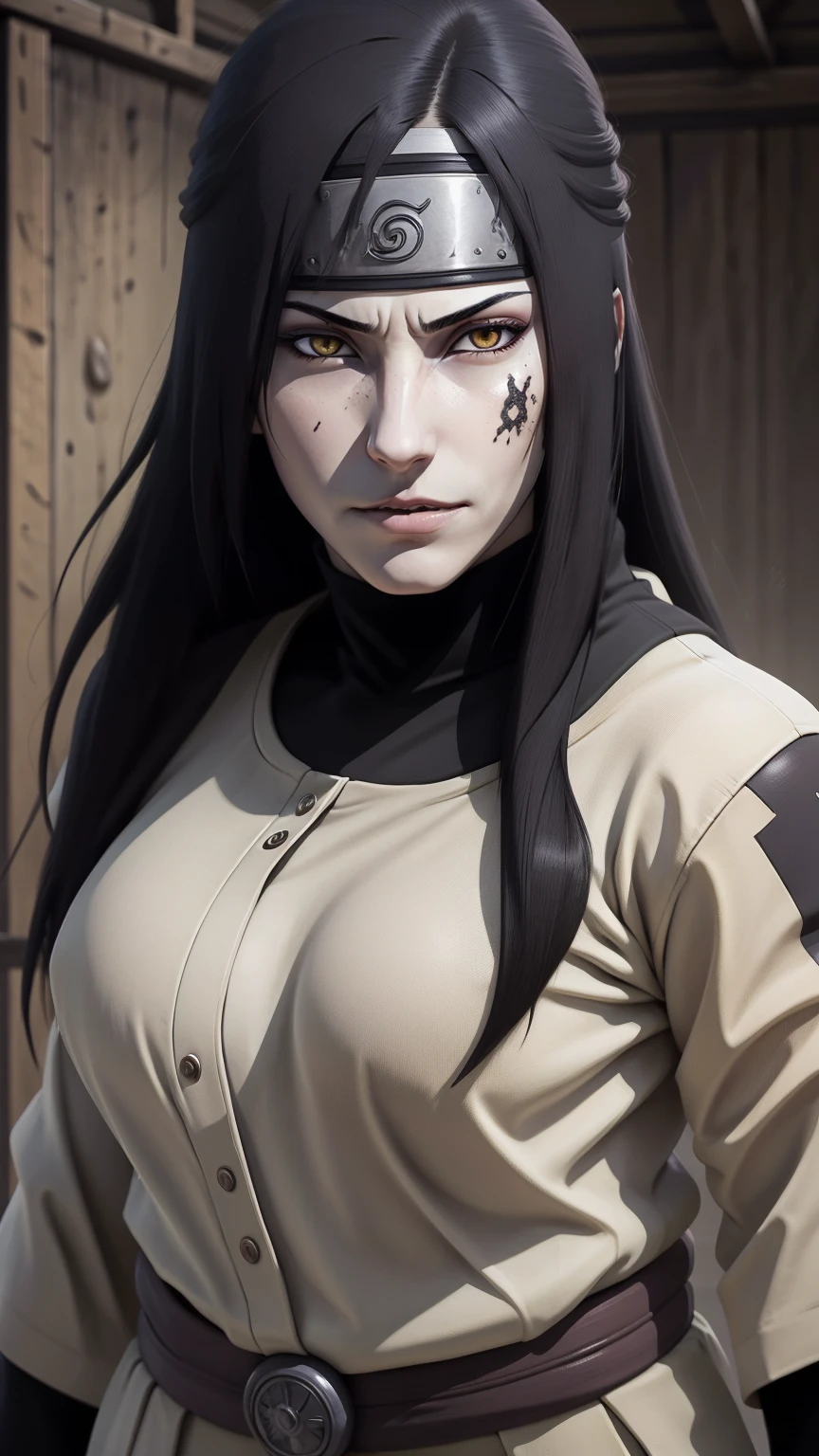 { - anatomy error} (Masterpiece - Ultra-detailed, very high resolution) estilo anime, Masterpiece, absurdities, Orochimaru\(Naruto\), 1girl Solo, woman, Oversized shirt with broad shoulders, Perfect composition, Detailed lips, large breasts, Beautiful face, body proportion, Blush, (pink lips), Long black hair, yellow eyes, Soft gauze, Super realistic, Detailed, photo shoot, Realistic faces and bodies, masterpiece, best quality, best illustration, hyper detailed, 1 woman, solo, glamorous, blushing, whole body,
