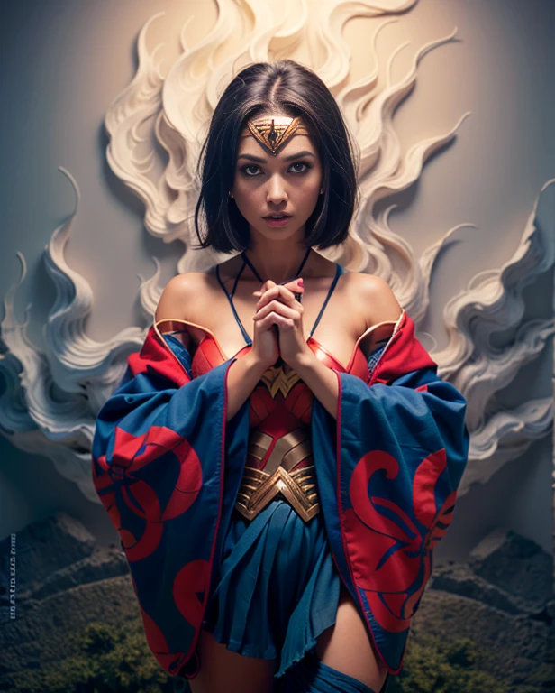 Wonder Woman in bikini, blonde hair, corpo plus size, 8k, master part, Foto RAW, melhor qualidade, fotorrealista, extremamente detalhado CG unidade 8k papel de parede, profundidade de campo, Cinematic light, Reflexo da lente, ray tracing, (rosto extremamente bonito, beautiful lips, Olhos bonitos), rosto de detalhe intrincado, ((pele ultra detalhada)) ((olhos ultra detalhados)) ((dedos ultradetalhados)) ((Olhando para o Viewer)), plus size, pernas longas, seios grandes, pose sexy, foto full frame, tiro de corpo inteiro