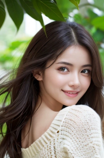 (8K、Raw photo、highest quality、masterpiece:1.2)、(realistic、Photoreal:1.37)、super detailed、Super high resolution、1 girl、see the beholder、beautiful and detailed face、laughter、narrow、(slim waist) :1.3)、Beautiful and smooth skin、skin texture、floating hair、professional lighting、human body as a whole、medium long hair、black haired、smile, (hyper pretty face:1.5), Nogizaka46、beautiful feet、knit、one piece