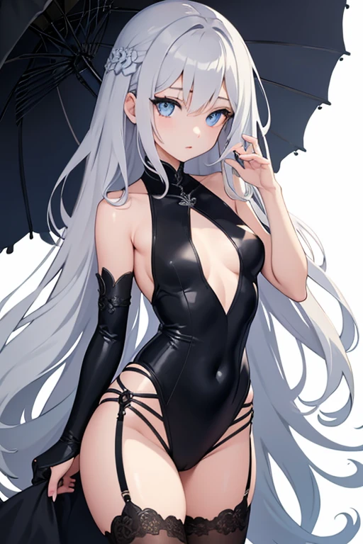 High resolution、Girl、Silver Hair、Long Hair,(),Lion ears、Grey Eyes、Slender、Toned body、Ninja,Tattoo,