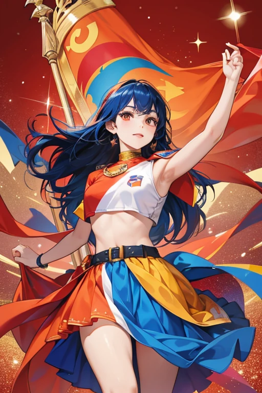 Armenia mascot using the flag color red, blue and orange ; glitter