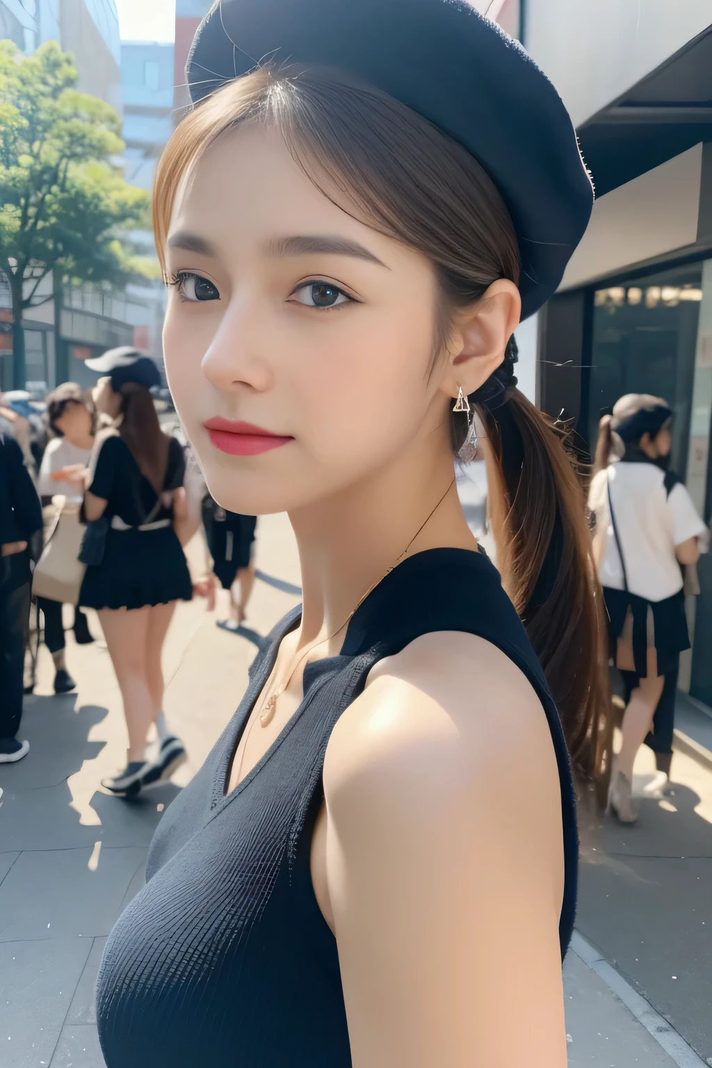 (((32K,very high resolution, high detail, Highly accurate, table top、girl 1,full body image))),RAW photo & realistic atmosphere,beautiful dark blue eyes,detailed mouth,glossy lips,thin eyebrows,detailed eyes、Soft white skin thave shines in every detail、Her deep blue eyes are so beautiful,detailed lips、very beautiful face,very well-shaped face、lifelike face,glossy beautiful lips,beautiful eyebrows,infinite reality,best design,(Insanely cute Japan 17-year-old high school girl,toned body,thighs thighs,thin legs,Beautifully shaped breasts,She's a very cute girl,:1.4),best natural makeup,Japanese ID,korean idol,Young sensual idol,Moist eyes,dark beautiful eyes,beautiful butt,美しいfeet,,camel'feet,:1.2),ultra high resolution、The face of a masterpiece with high detail,natural and realistic face,Backlight,Her pure eyes are too cute,(((photorealism,Take a full body photo))),,reality live action,(Earrings thave look fashionable,,necklace,bracelet,gyuru,shiny nail art:1.4),(((Street Jersey Fashion,Shortcut ponytail,have))),On the streets of Shibuya,laughter,