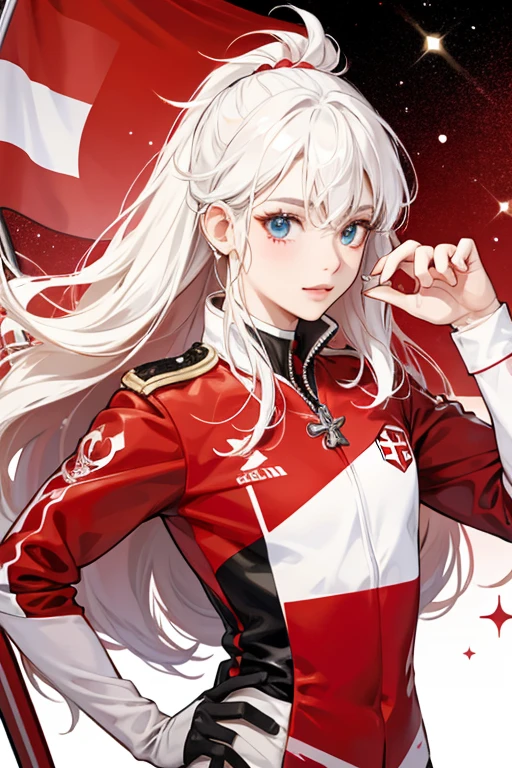 Austria mascot using the flag color white and red ; glitter