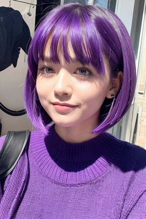 a girl masturbating with a purple hair and a bob hairstyle