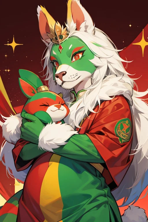 Bangladesh animal mascot using the flag color light red and dark green ; glitter