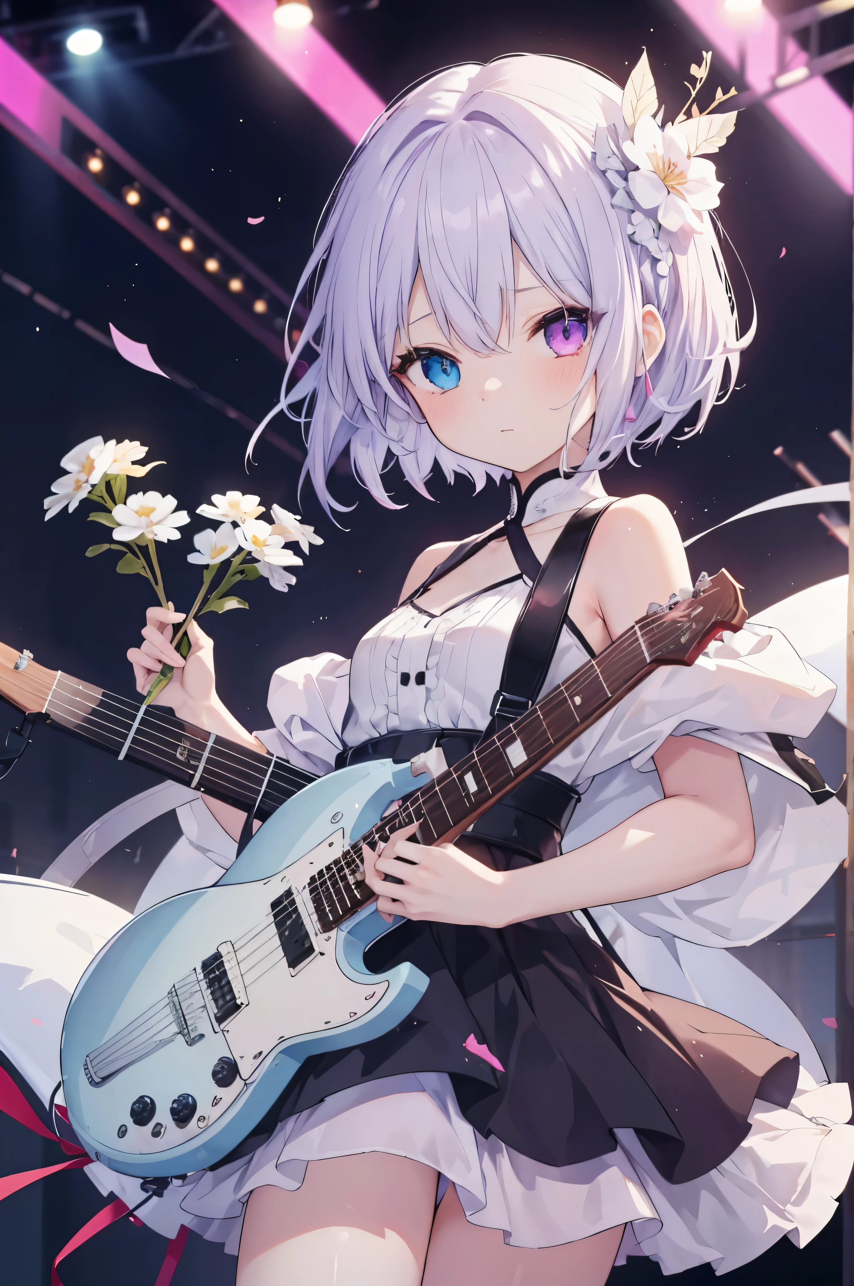 female face，purple short hair，blue-red heterochromia，There are bright spots in the eyes，female hands，newbie，normal finger，masterpiece，Exquisite and delicate的二次元精美画风，Exquisite and delicate，8K high quality，CG wallpaper，HD，bad milk，alone，tomorrow ark风格，tomorrow ark
