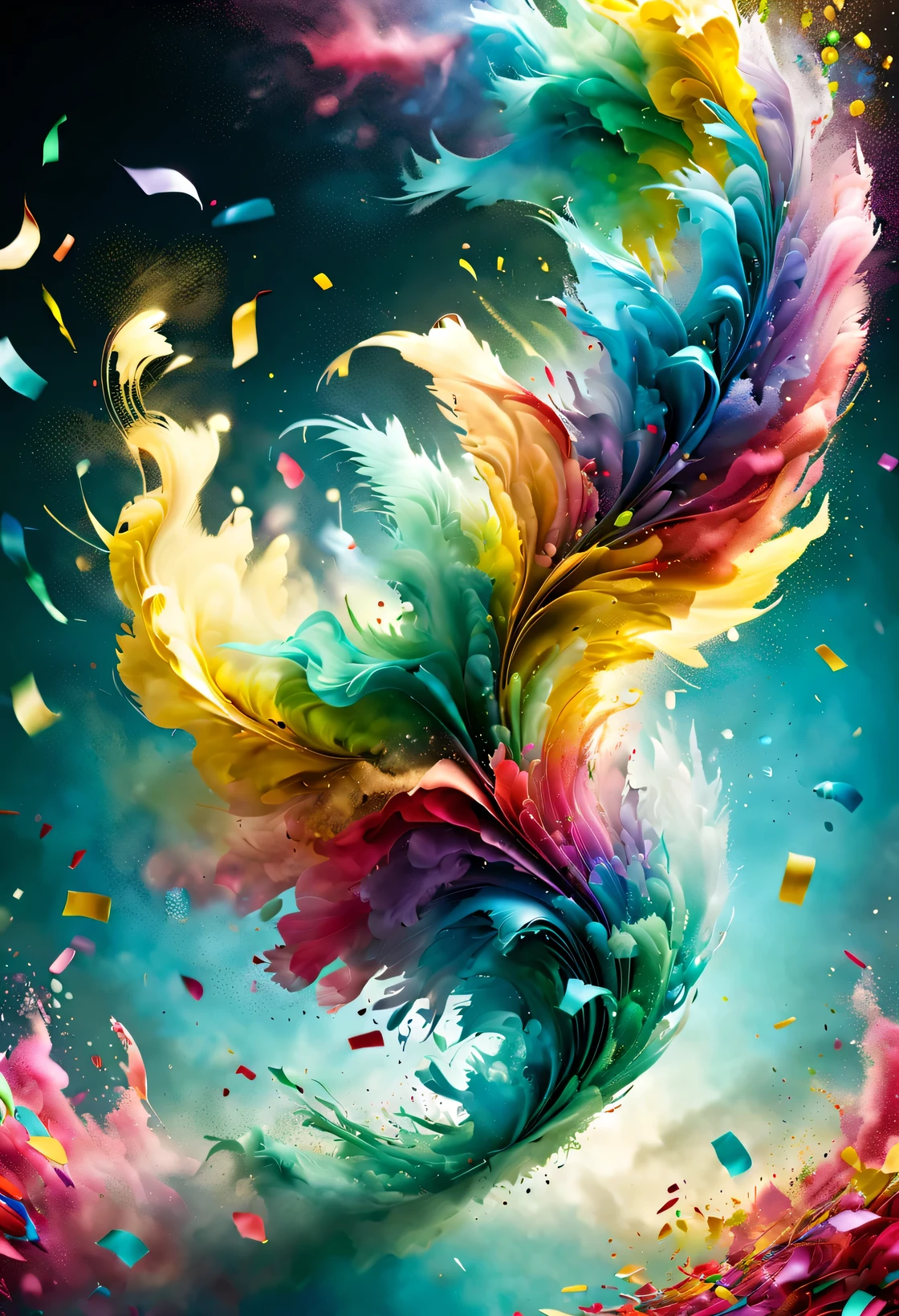 (best quality,high resolution,masterpiece:1.2),energetic colored confetti,The atmosphere of the celebration,Colored paper fragments, decorate,Bright and lively,Happy mood,festive atmosphere,blow in the air,Confetti shower,colorful explosion,Colorful celebrations,Dynamic floating particles,playful and energetic,colorful chaos,Pop colors,Cheerful and lively,Scattered confetti, feast,brightly colored paper,filled with joy,Colorful,Cheerful personality、Full of energy,Flourish confetti,explosion of happiness,colorful festival,Expressiveness and vividness,color scattering,happy celebration,colorful happiness,moments of joy,colored fragments,festive joy,lively,colorful,dynamic and energetic,Colorful 充满乐趣,colorful,Color whirlwind,stained glass style. energetic, beautiful, translucent, complex, detailed, extremely high quality art