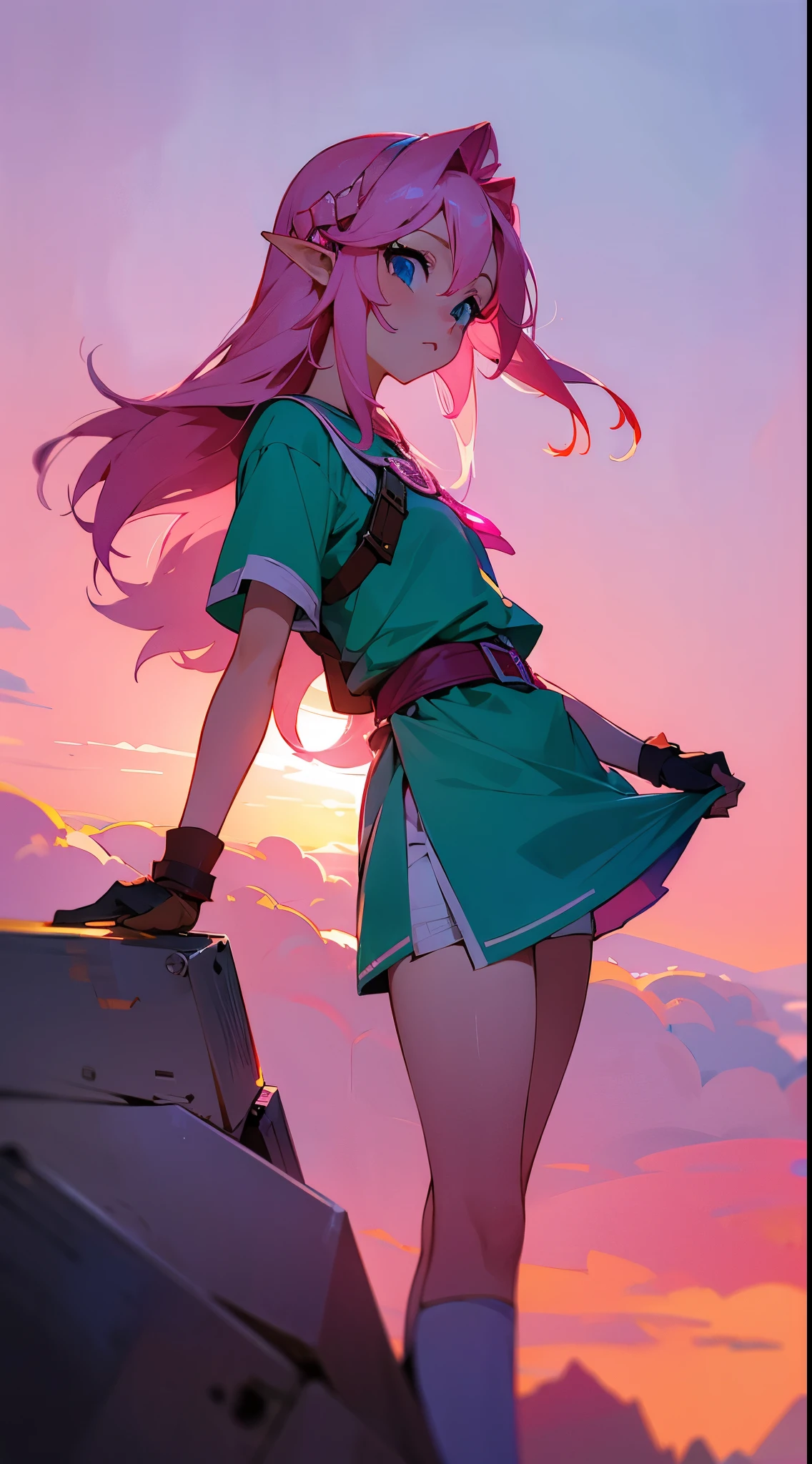 Link girl, pink sky , totk, mineru