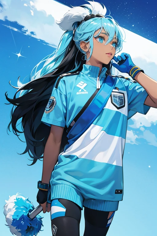 Botswana mascot using the flag color sky blue, black and white ; glitter