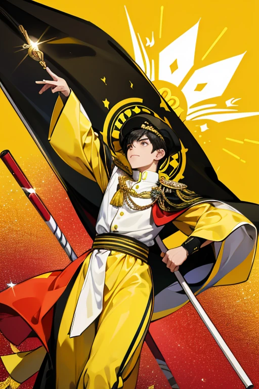 Brunei mascot using the flag color yellow, black , white, and red ; glitter