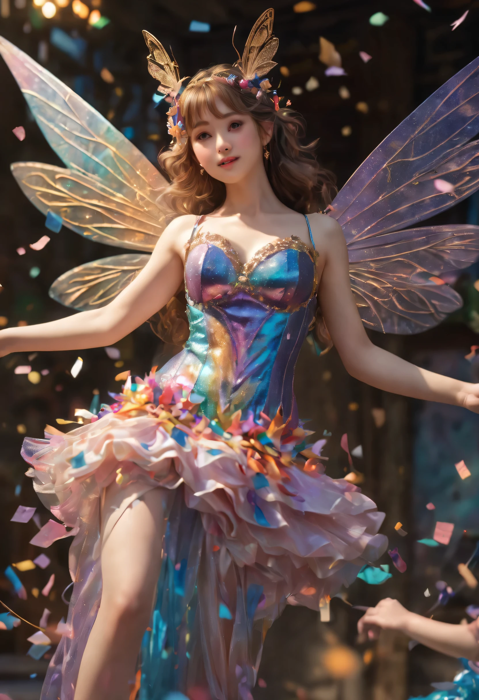 A batch of Gremlins are trashing a shopping mall and playing in a pile of colorful confetti