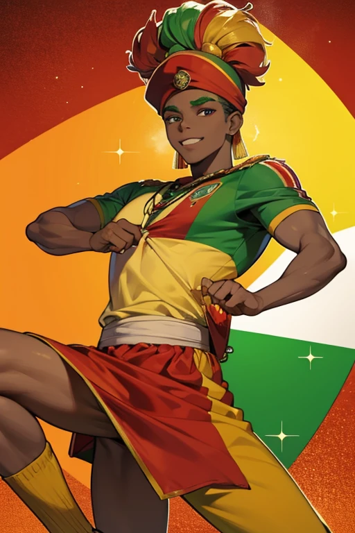 Burkina Faso mascot using the flag color red, green and yellow; glitter