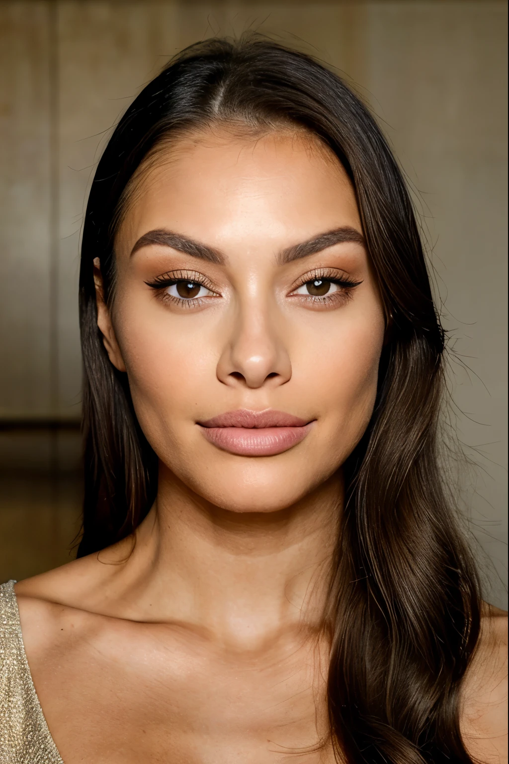 beautiful brunette woman, (24 years old, sedutive look),A coffee mug on the table ((Selfie on the upper body, a happy)), she has big pouty lips with lip filler ++,defined cheekbones with cheek filler and is wearing some blush. she has smouldering sexy eyes and is wearing smokey eye makeup. she seems to have a mixed filipino and european look. she has blonde hilights in her hair. Her nose is very thin and small. She has a toned physique and has breast implants c size. masterpiece, beste-Qualit, Ultra-detailed, (Look at the viewer: 1.2) (skin texture) (film grains: 1.3), (warm hue, warm tone: 1.2), a closeup of a, cinematiclight, sidelighting, extra high resolution, better shadow, Raw, upper-body, crop top