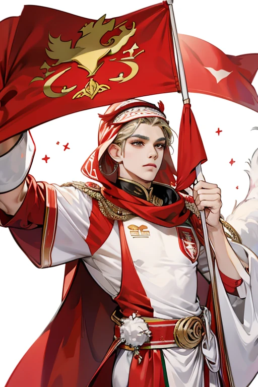 Bahrain mascot using the flag color light red and white ; glitter