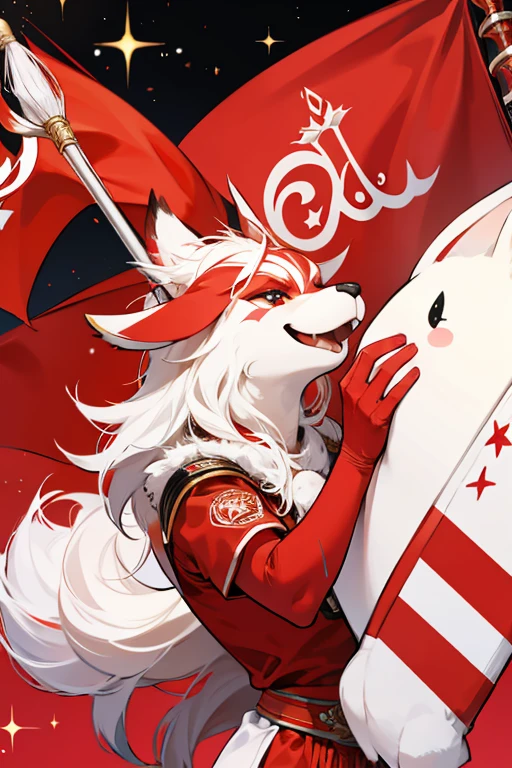 Bahrain mascot using the flag color light red and white ; glitter