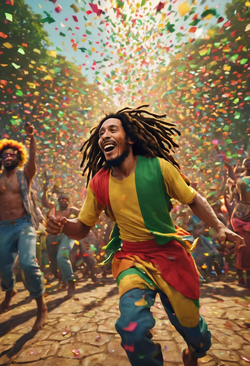 best quality,4k,highres,ultra-detailed,physically-based rendering,realistic,sharp focus,colorful confetti,bob marley and the wailers:1.1,jamaika,zentangle,origami,cinematic,magical atmosphere,tropical paradise,twinkling stars,vibrant colors,intricate patterns,joyful celebration,harmonious composition,energetic movement,uplifting vibes,dynamic lighting,bokeh effects,exquisite details,attention to texture,expressive brushstrokes,artistic flair,immersive experience,mesmerizing visuals,epic storytelling,hauntingly beautiful,animated characters,ethereal landscapes,dreamlike ambiance,colorful costumes,catchy rhythms,unity and diversity