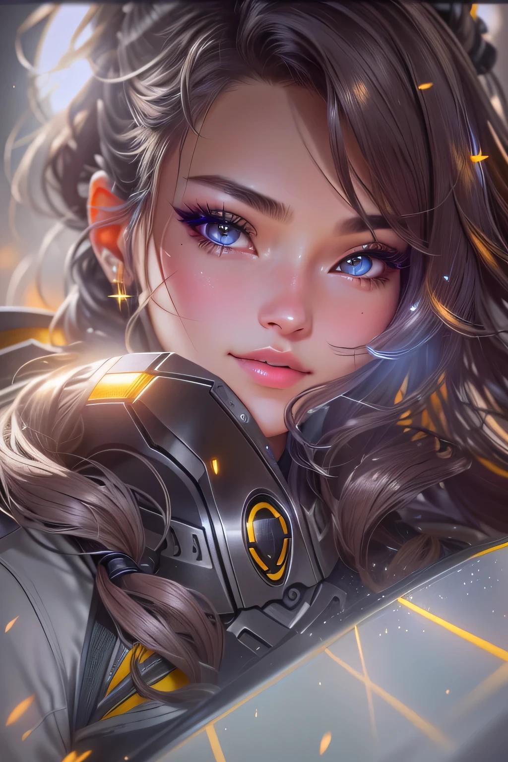 1girl, Kiriko , overwatch, reflective, glistening skin, studio, super detailed, HD, visible pores, perfect hair, very detailed hair, perfect, very beautiful, a hyper realistic, masterpiece, highly detailed, cinematic lighting, ray tracing, cinematic composition. award winning photo, high contrast, light sparkles, clear face, beautiful dark brown eyes, eyes match, perfect eyelashes