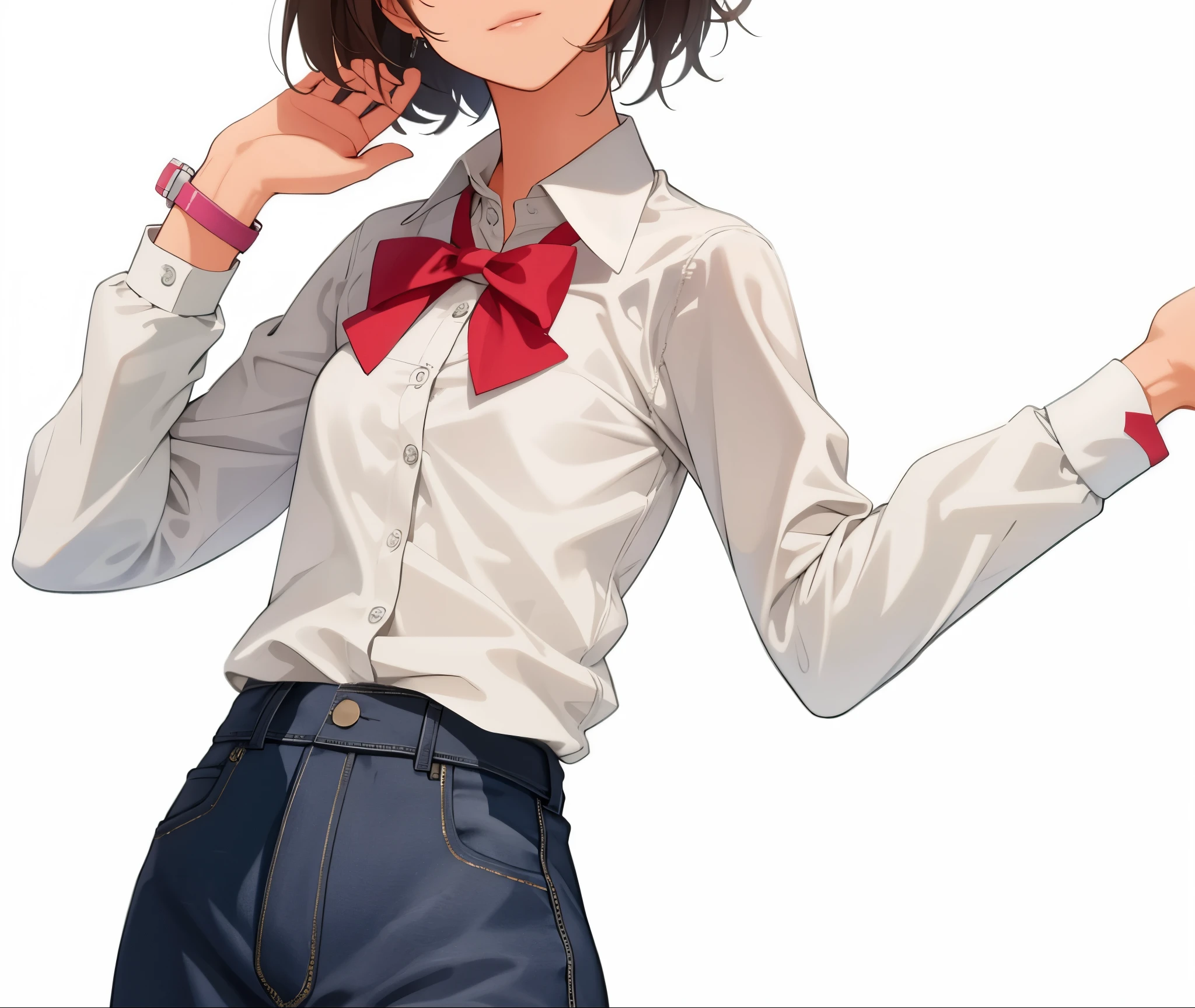 female student，white shirt，petite，Upper body close-up，skiny，masterpiece，highest quality，