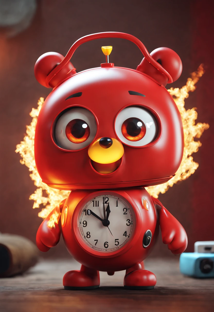 Red mascot together, Overall image, fire attribute, Heat resistant features, Unique creativity and design, Simple motifs, fire-like shapes, etc., Unreal V has a cute image that matches the characteristics of the era., Great affinity Unreal Engine 5 Cute alarm clock Cute and sparkling eyes that look like they're alive, UHD Unreal V