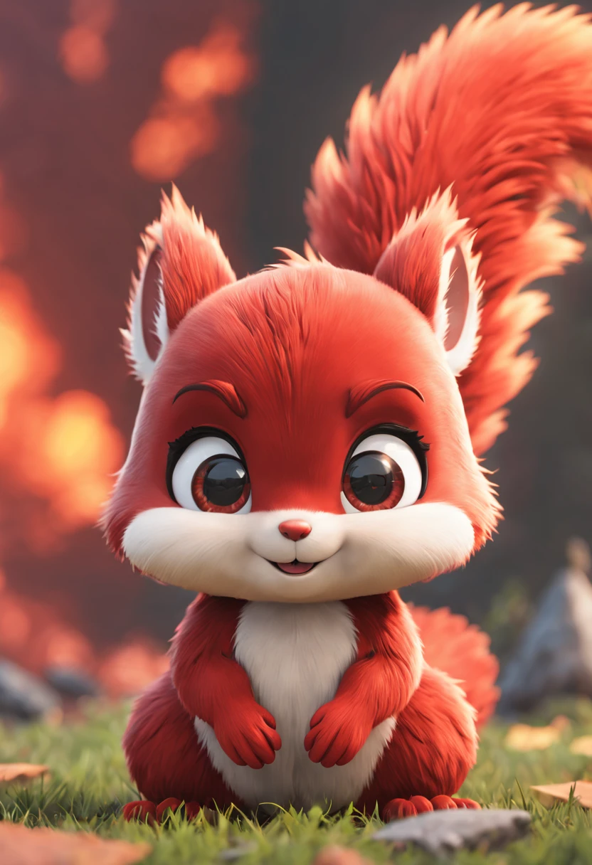 Red mascot together, Overall image, fire attribute, Heat resistant features, Unique creativity and design, Simple motifs, fire-like shapes, etc., Unreal V has a cute image that matches the characteristics of the era., Great affinity Unreal Engine 5 Cute squirrel Furry Cute and sharp eyes, UHD Unreal V