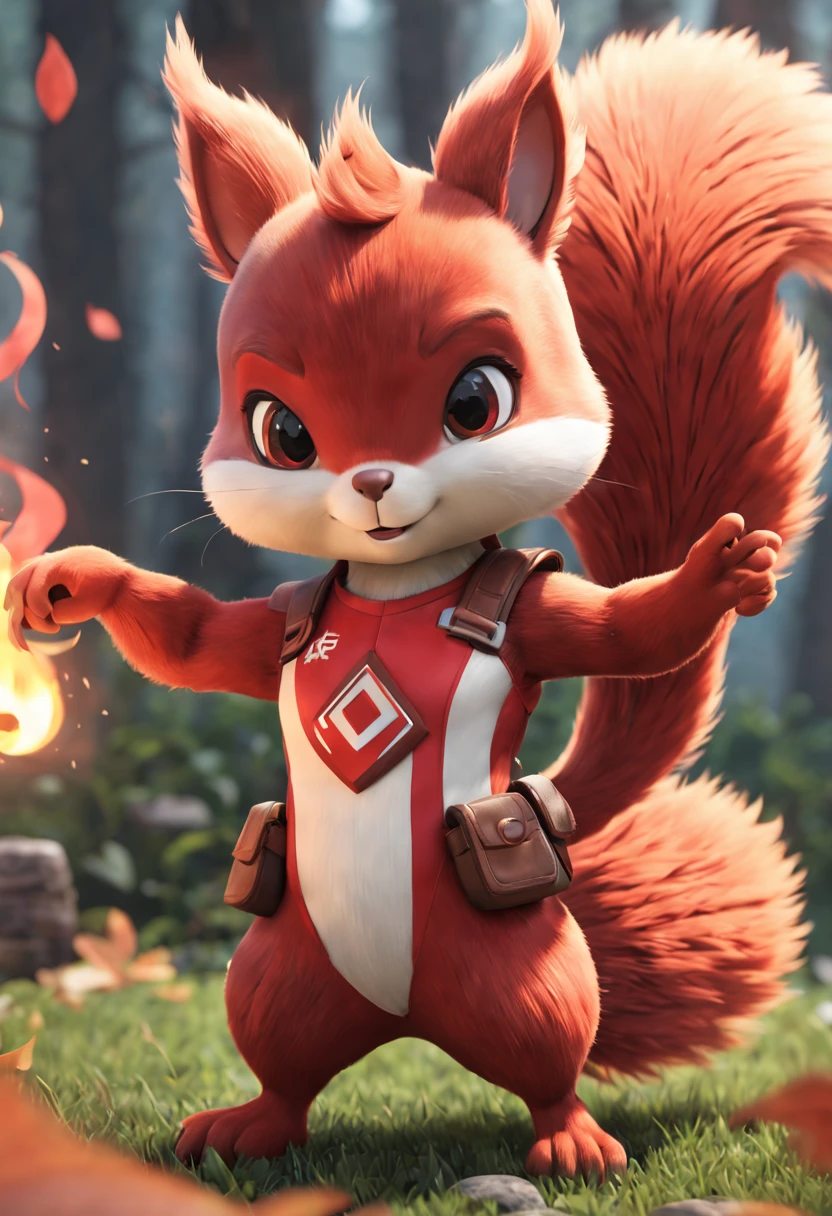 Red mascot together, Overall image, fire attribute, Heat resistant features, Unique creativity and design, Simple motifs, fire-like shapes, etc., Unreal V has a cute image that matches the characteristics of the era., Great affinity Unreal Engine 5 Cute squirrel Furry Cute and sharp eyes, UHD Unreal V