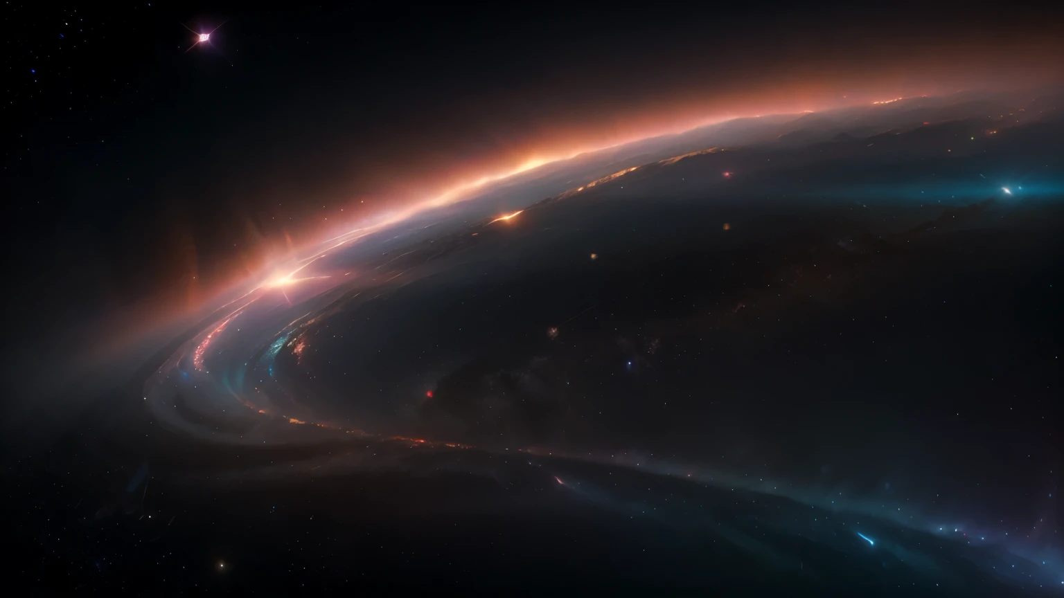 colorful lights in the dark, space fractal gradient, beautiful dithering gradient, made entirely of gradients, galactic light colors, generative art nebula, soft blur and glow, gradient and soft light, beautiful gradient, Faint volumetric god rays, light simulation, cool smooth space colors, in volumetric soft glowing fog, light waves, beautiful, brilliant