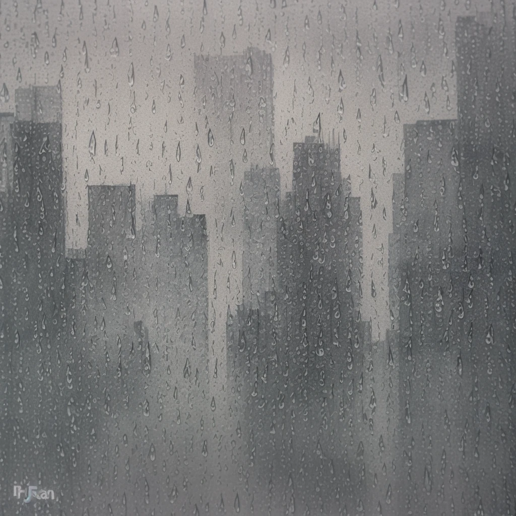 arafed view of a city through a rain covered window, distant cityscape, window ( rain ), grey skies rain, cityscape in the window, dark cityscape, city scape, raining, rainy window, day cityscape, cityscape, rain falling, rain, pouring rain, city at night in the rain, rainy scene, dense rain, drips, rain. hyper detailed