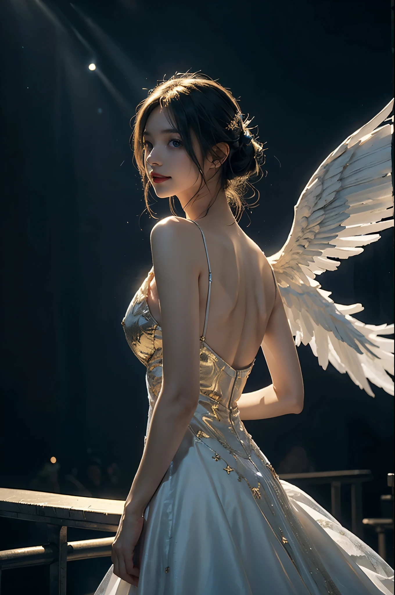 (masterpiece:1.3), high resolution, ultra detailed, extremely detailed CG unity 8k wallpaper, realistic, photo-realistic, Rainbow-colored" theme,(1 girl,Representative starasterpiece Moon Angel), Wedding Invitations:1.2, 3D Rendering),(highest quality, detailed details, masterpiece, Official Art, Cinematic lighting effects, 4K, Chiaroscuro