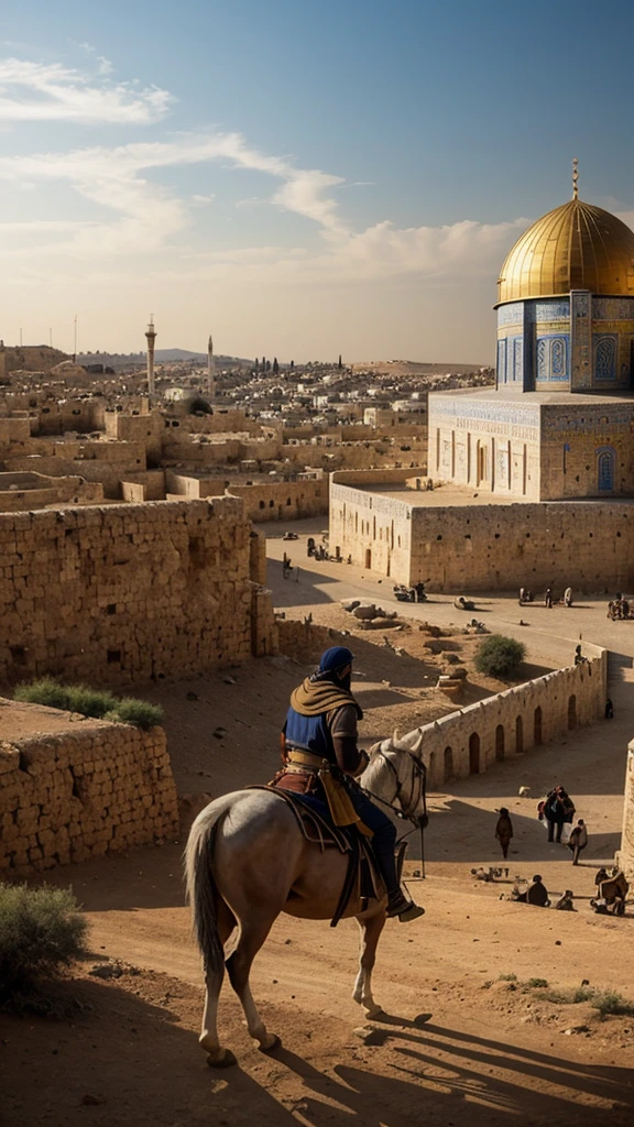 A scene of expected retaliation against Christians by Saladin, but instead showing his wisdom in granting amnesty, set in a historical Jerusalem setting.