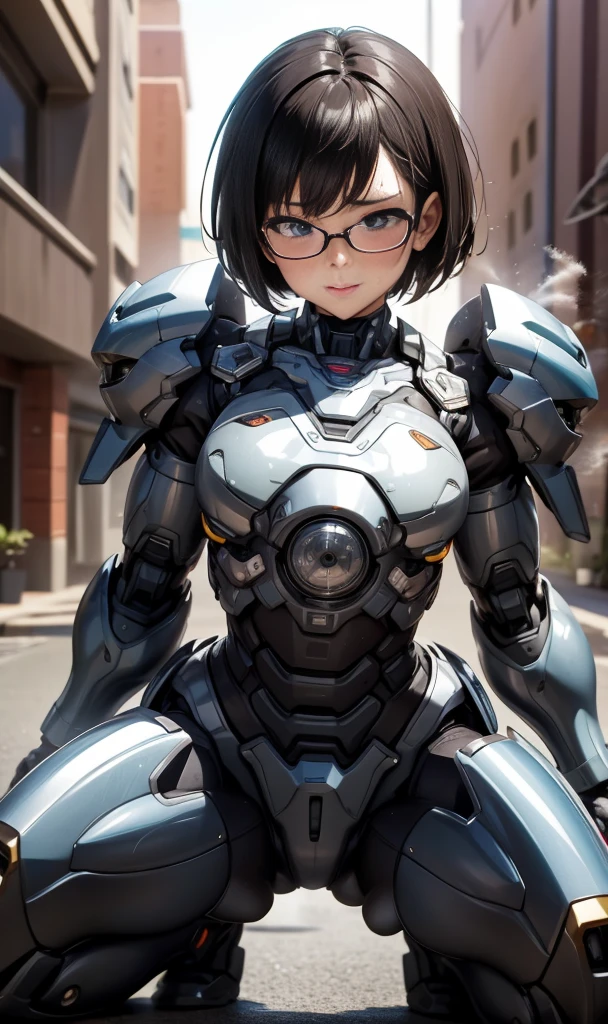 mecha, cowboy shot, (LilyPichuTI:1.9), glasses,, ultra detailed, masterpiece, best quality, aesthetic, detailed, high quality