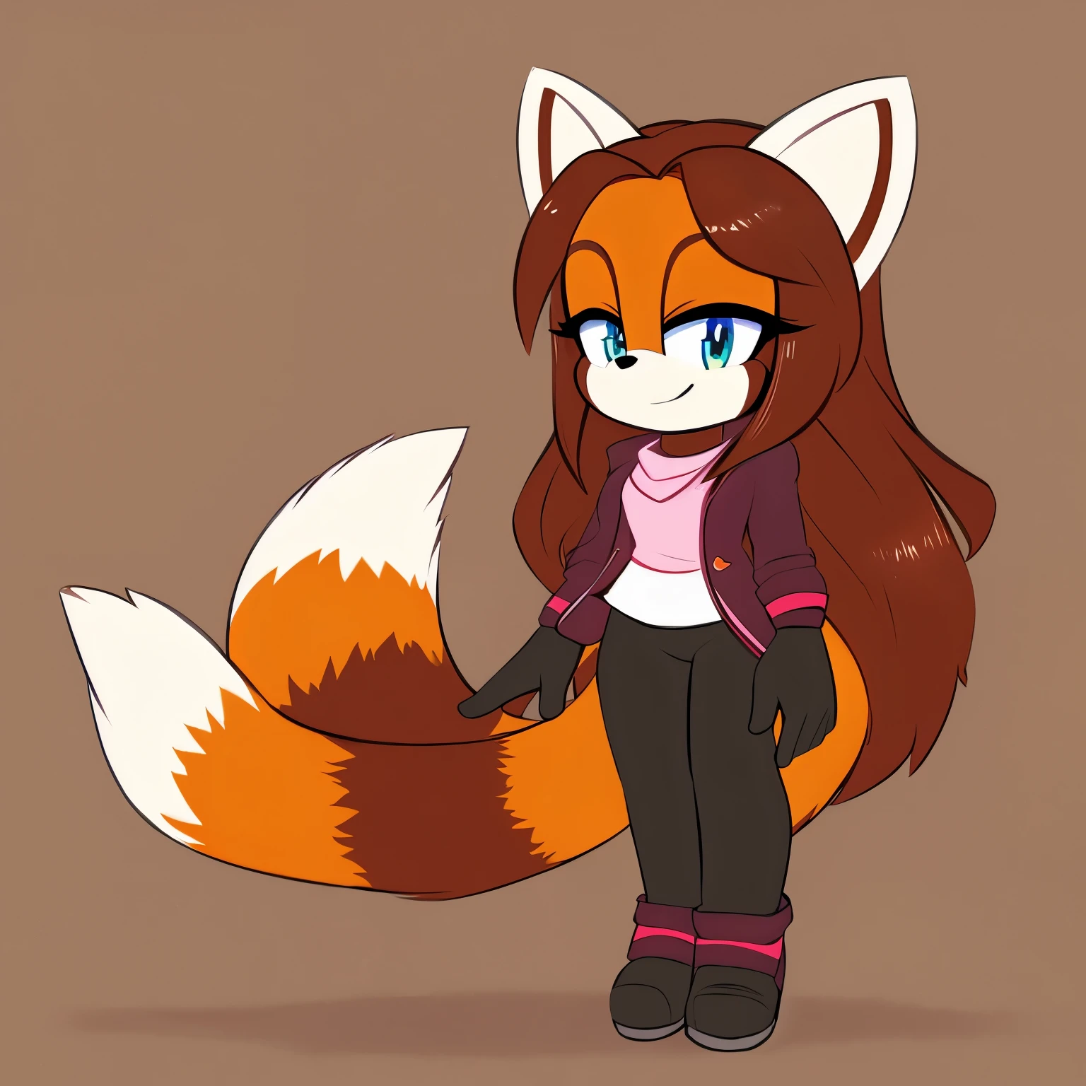 Female, mobian, red panda, long hair