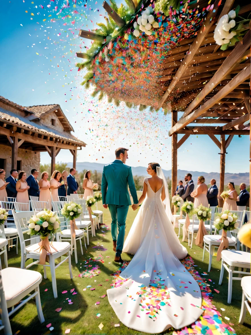 五颜六色的colorfulConfetti在阳光下飘落，在Wedding celebrations上跳舞，colorfulConfetti下雨，soft的灯光，Colorful dust floating，colorfulConfetti飞扬，celebration spray，Festive decorations，spring，bright，bright colors，kudos，Wedding celebrations，soft，Confetti，flash，vivid，hapiness，flight，happiness，Lively，airy，hope，joy，Bokeh，airy，colorful，Miracle，soft的色彩，（best quality，8k，high resolution，masterpiece） ,Super detailed