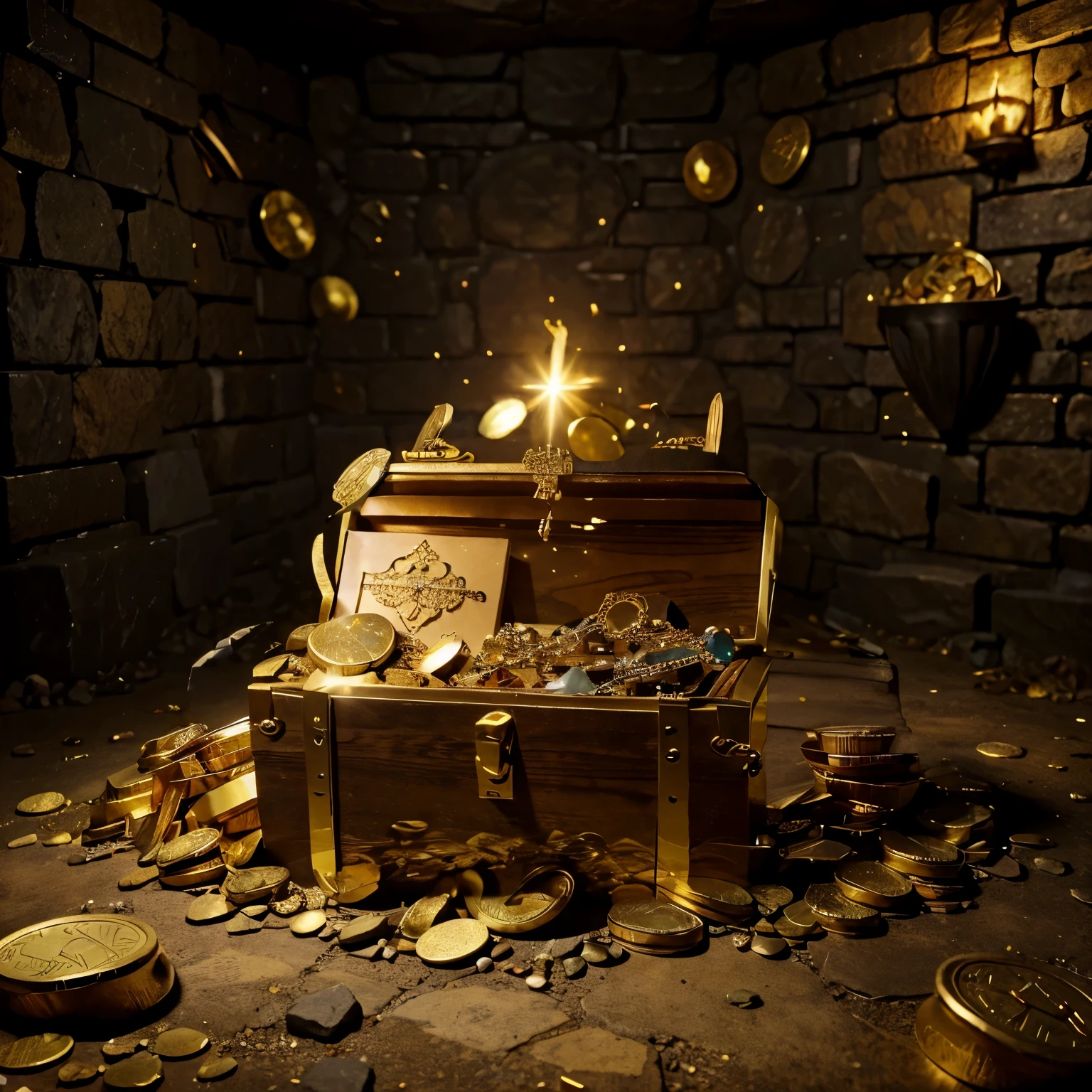 filled with jewels,necklaces and gemstones,many precious treasures