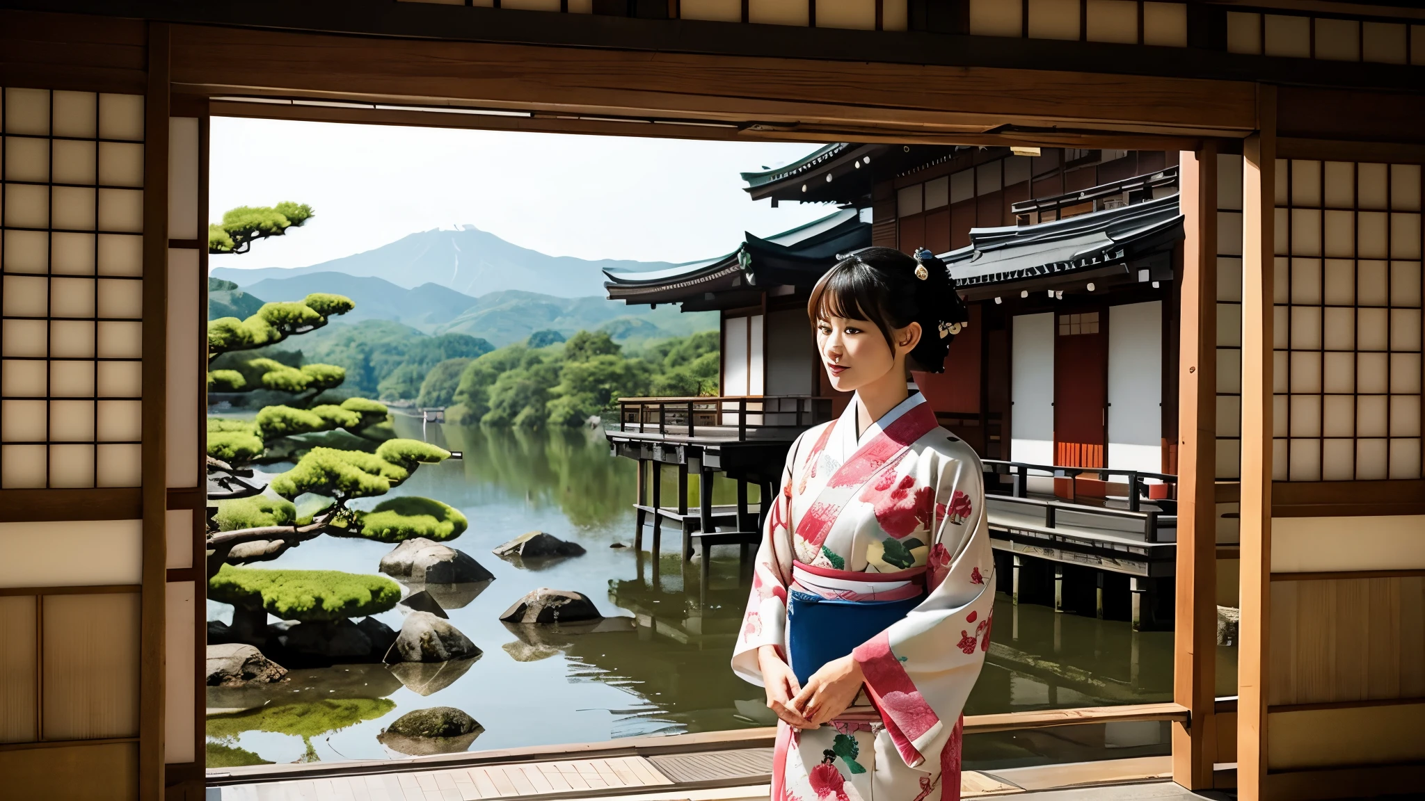 Old scenery of Japan、Woman in Kimono