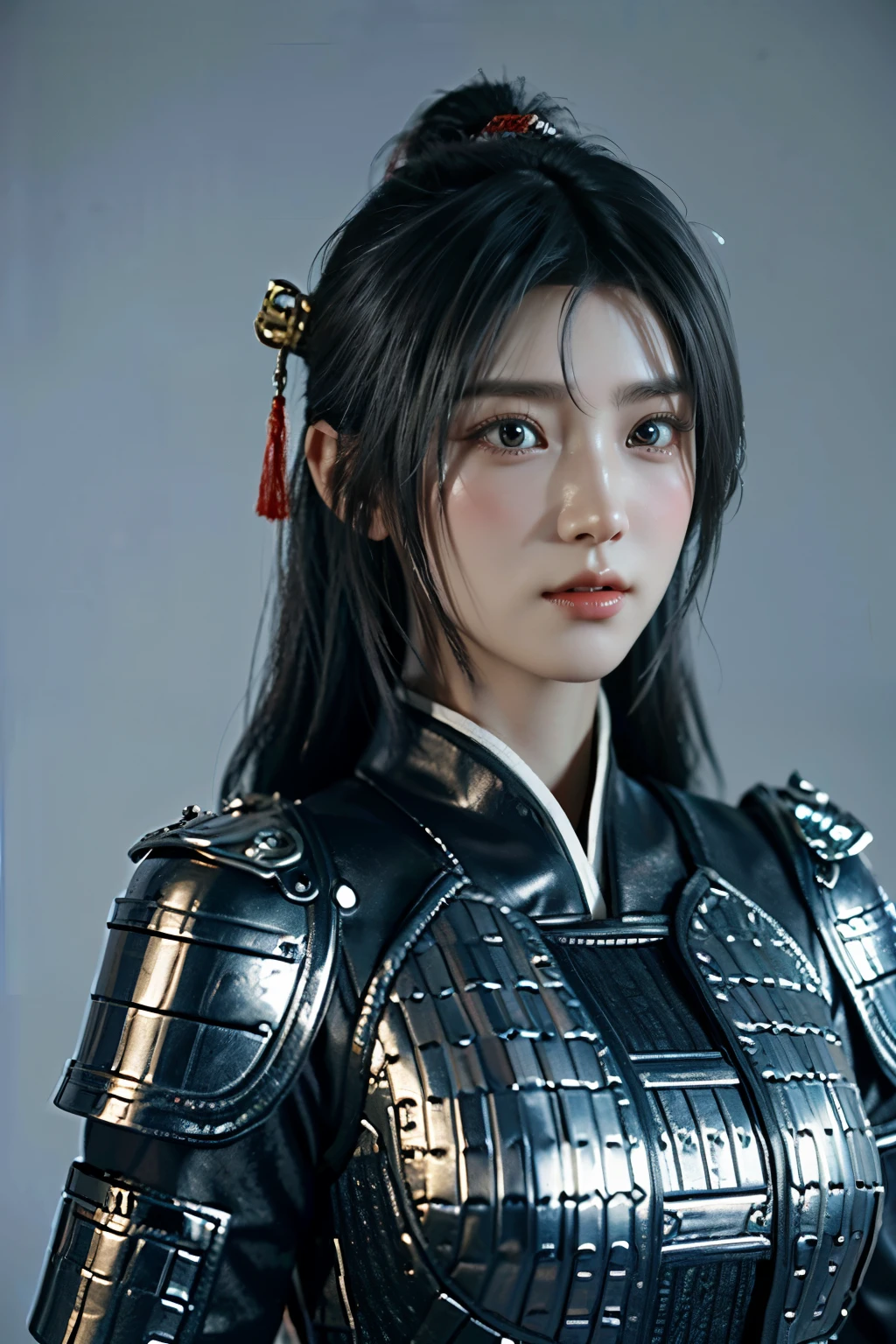 Game art,The best picture quality,Highest resolution,8K,(A bust photograph),(Portrait),(Head close-up),(Rule of thirds),Unreal Engine 5 rendering works, (The Girl of the Future),(Female Warrior),
少女,(The generals of ancient China),An eye rich in detail,(Big breasts),优雅高贵,冷漠,勇敢的,
(Wearing ancient Chinese style armor,Armor of Song Dynasty,Costumes are rich in detail,Metallic luster,Silver gray),中国人物,奇幻风格,
拍照姿势,野外背景,Movie lights,Ray tracing,Game CG,((3D Unreal Engine)),oc渲染反射纹