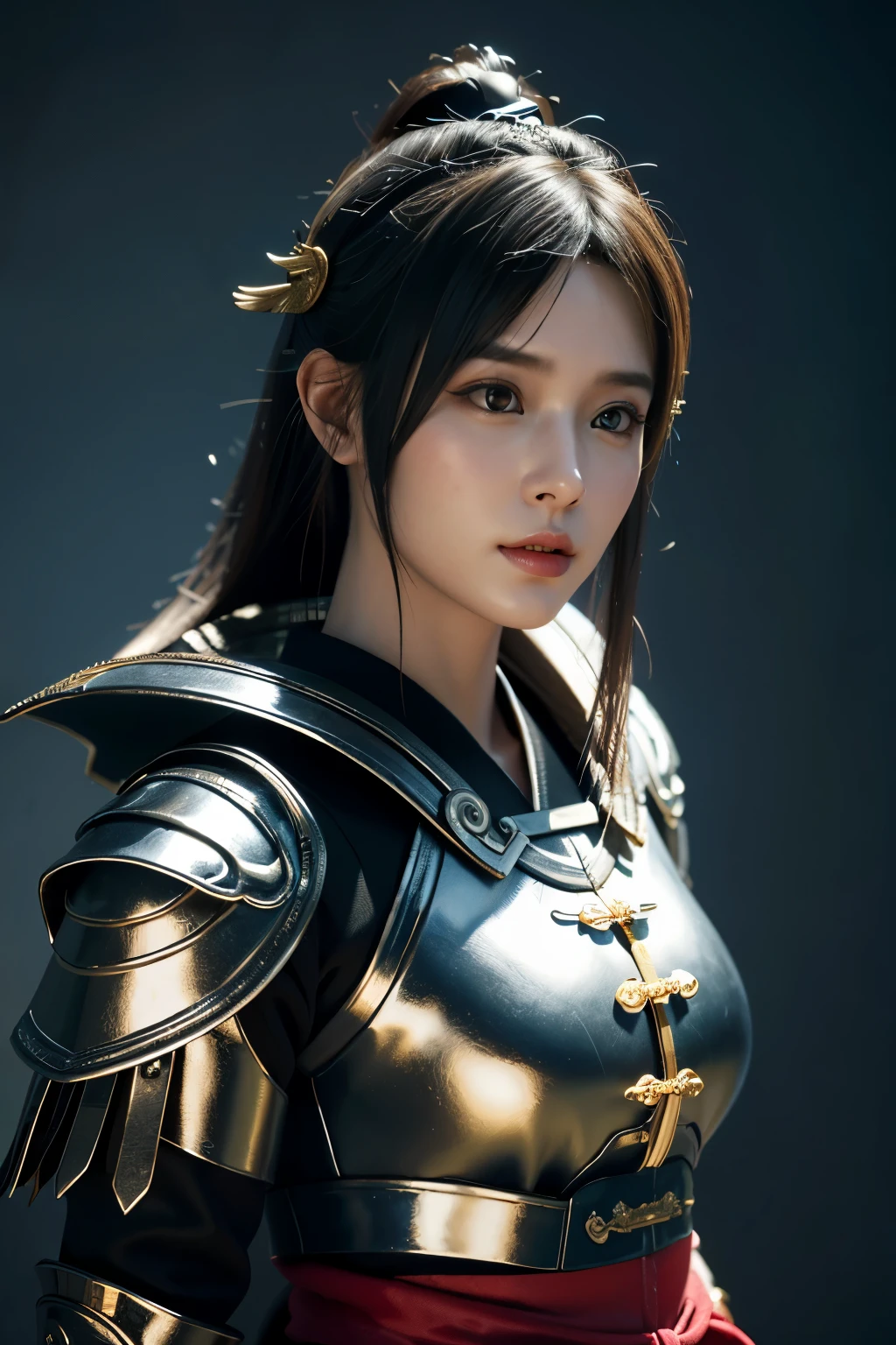 Game art,The best picture quality,Highest resolution,8K,(A bust photograph),(Portrait),(Head close-up),(Rule of thirds),Unreal Engine 5 rendering works, (The Girl of the Future),(Female Warrior),
少女,(The generals of ancient China),An eye rich in detail,(Big breasts),优雅高贵,冷漠,勇敢的,
(Wearing ancient Chinese style armor,Armor of Song Dynasty,Costumes are rich in detail,Metallic luster,Silver gray),中国人物,奇幻风格,
拍照姿势,野外背景,Movie lights,Ray tracing,Game CG,((3D Unreal Engine)),oc渲染反射纹