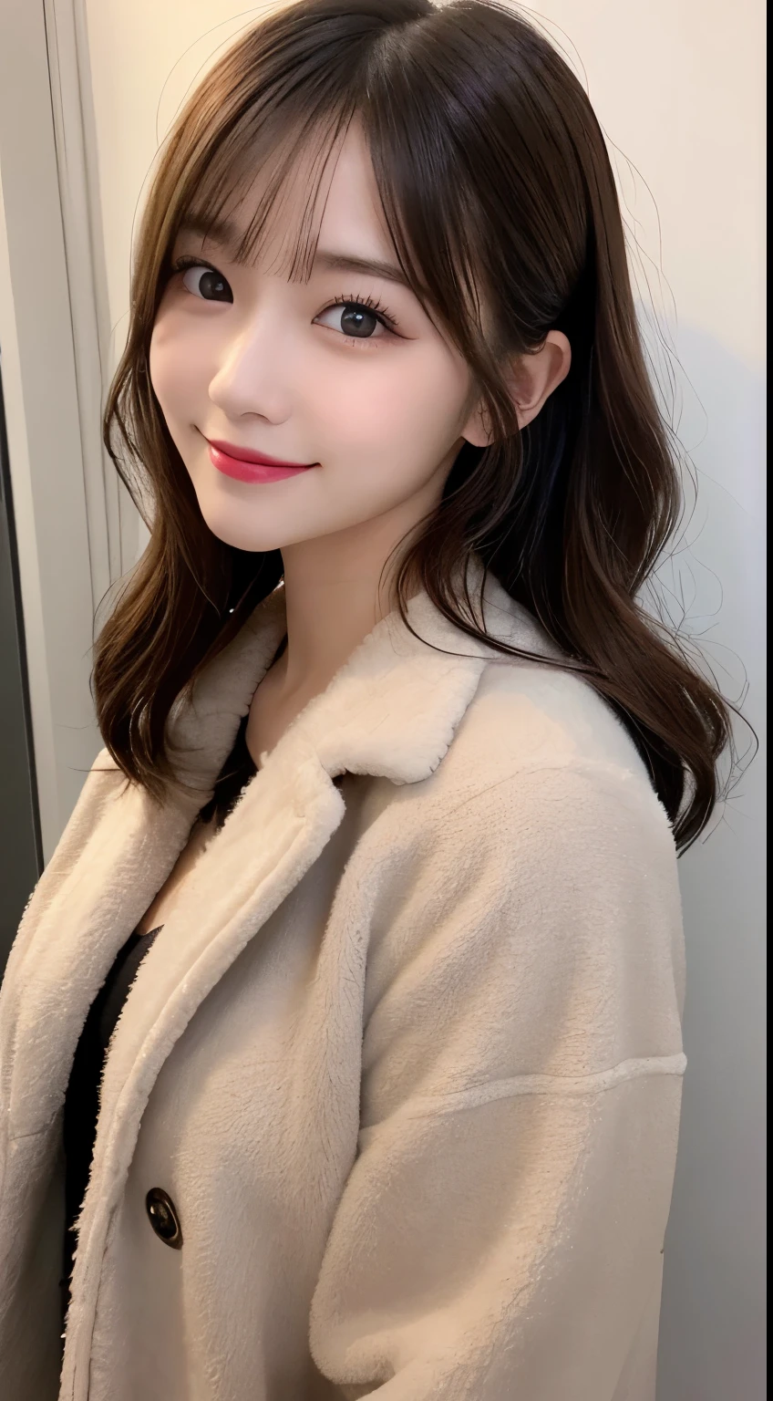 table top, highest quality, shape, Super detailed, finely, High resolution, 8k wallpaper, 完璧なダイナミックな構shape, beautiful and detailed eyes, tokyo trend冬ファッション,tokyo trend&Introducing cute hairstyles at random, small breasts, natural color lip, random sexy pose,cute smile、20 year old girl、beautiful and detailed face、perfect and beautiful face,Big eyes、Wearing a fluffy black luxury mink coat、beautiful detailed face、perfect and beautiful double eyelids、blur the background、perfect and beautiful face、bright look、twin ponytail hairstyle