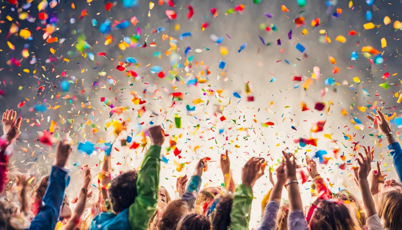 Birthday party with explosions of colourful confetti