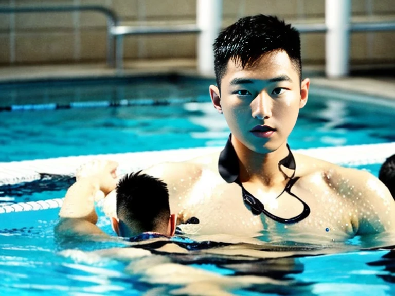 Full body image of a Japanese man、male student、male swimming club member、male lifesaver、Shaved Head Man、Dark-skinned man、muscular man、man sinking in the bathtub、man sinking in the pool、man sunk to the bottom of water、A man wearing a skin-tight black speedo swimsuit、A man wearing a silicone cap、A young man sinking with his eyes open、Young man sinking with his mouth open、Man Looking Up At The Sky、A man with a surprised expression、strangled man、man being suffocated、Full body image of a man submerged in water、A man participating in a swimming competition、competitive swimming man、swimming school men、male swimming instructor、one man、male player、A man wearing nothing on his upper body、man pretending to be murdered、male actor playing a corpse、The man who plays the role of a water corpse、Suspense drama、mystery drama、underwater camera、A young man opens his eyes and plays the role of a corpse.