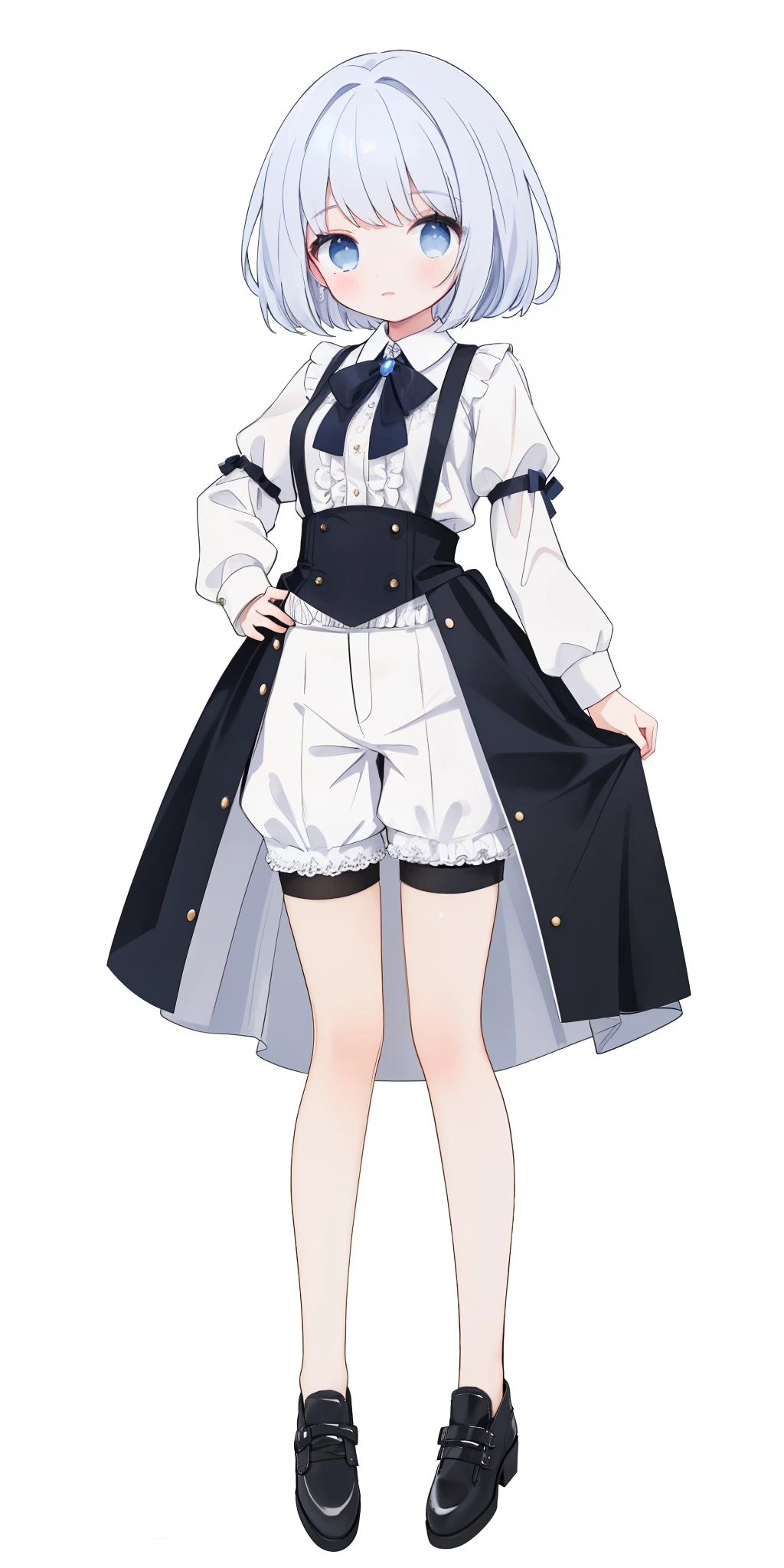 ((​masterpiece、top-quality)), 1girl in, ((full body Esbian、Standing picture)), cute young woman, Colored hair, white  shirt, shortpants, Black garter belt、(white backgrounid)