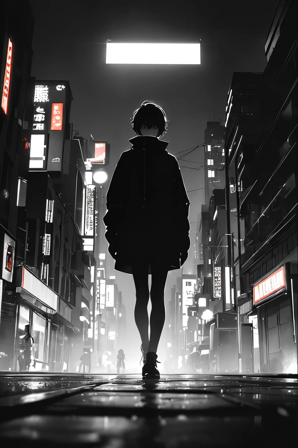 1boy,short golden hair,brown eyes,wearing short white frock,city,night,dark,(absurdres:1.2),ultra-sharp,highest resolution,(8K:1.1),(masterpiece:1.1),looking at viewer,urban scenery,glowing streetlights,reflective surfaces,neon lights,shadowy alleys,mysterious atmosphere,blurry raindrops,vibrant colors,sharp details,atmospheric perspective,city skyline silhouette,lonely figure emphasizing the vastness of the city,unexpected and surreal elements,unexpected objects floating in the air,metropolis shrouded in darkness,misty fog adding a touch of mystery to the scene,emphasizing the contrast between light and darkness,creating a sense of intrigue and suspense,hint of loneliness,awakening a sense of curiosity in the viewer,small details that capture attention,exploring the intersection of reality and imagination,inspiring imagination and contemplation.