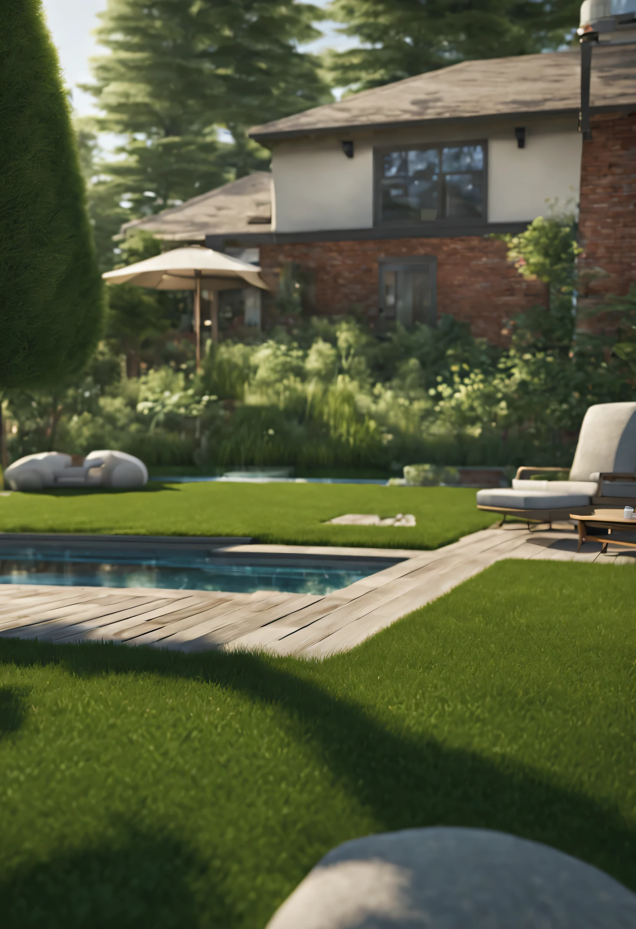backyard detailed 3d grass camera view