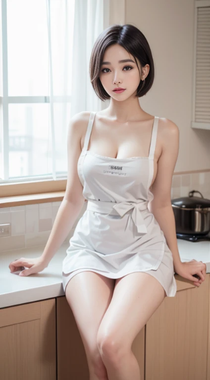 hightquality、​masterpiece、ultra res、cute girl face、kitchin、barechested、pinafore、NAKED Apron、full body Esbian、Famous actresses of Japan、Very beautiful face、A sexy