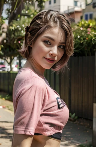 photo of a college student,16 years old, in Purple Pink, Linen coarse cloth, (freckles:0.8) Blush,cute face, sci-fi, dystopian, detailed eyes, cobalt blue eyes((Side view))Shy,Wine red gradient hair